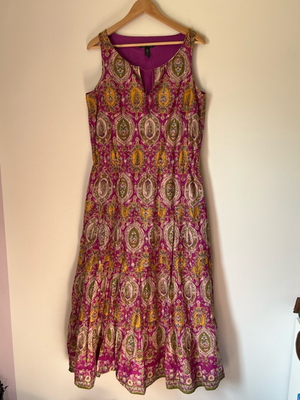 Lauren Ralph Lauren Paisley Print Maxi Tiered Cotton Tassel Dress Preppy Boho